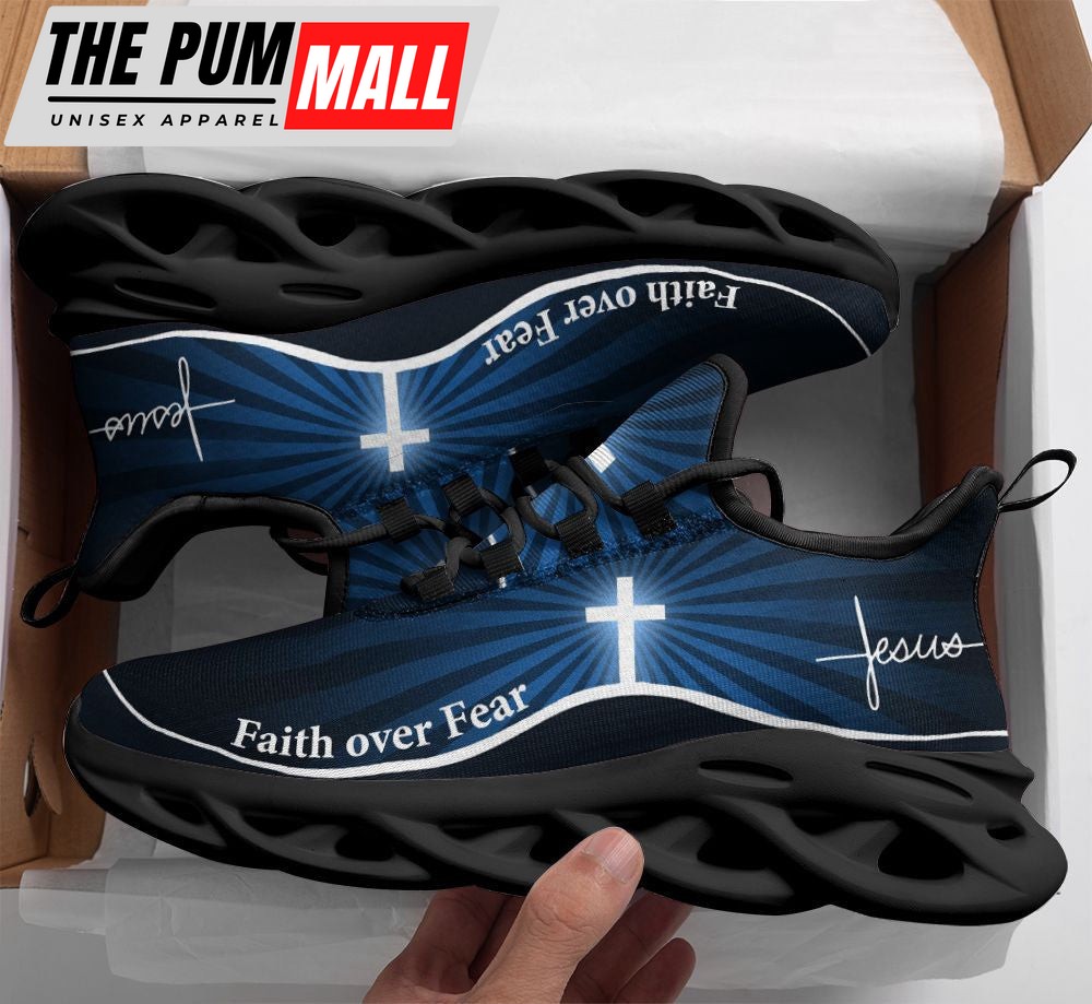 Jesus Faith Over Fear Running Sneakers Blue Max Soul Shoes For Men And Women