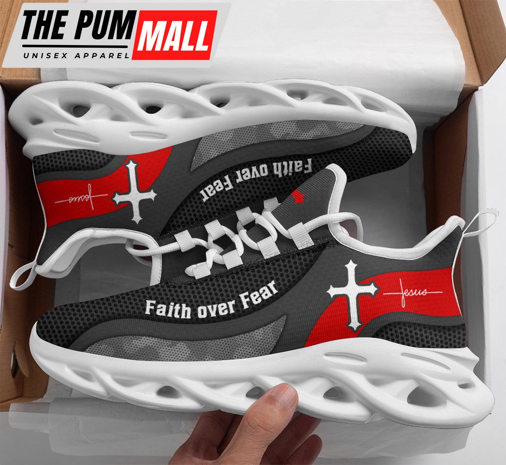 Jesus Faith Over Fear Running Sneakers Grey Max Soul Shoes For Men And Women
