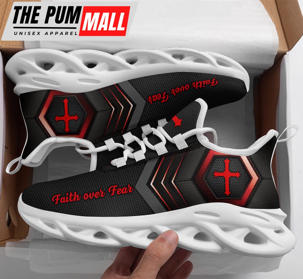 Jesus Faith Over Fear Running Sneakers Red Black Max Soul Shoes For Men And Women