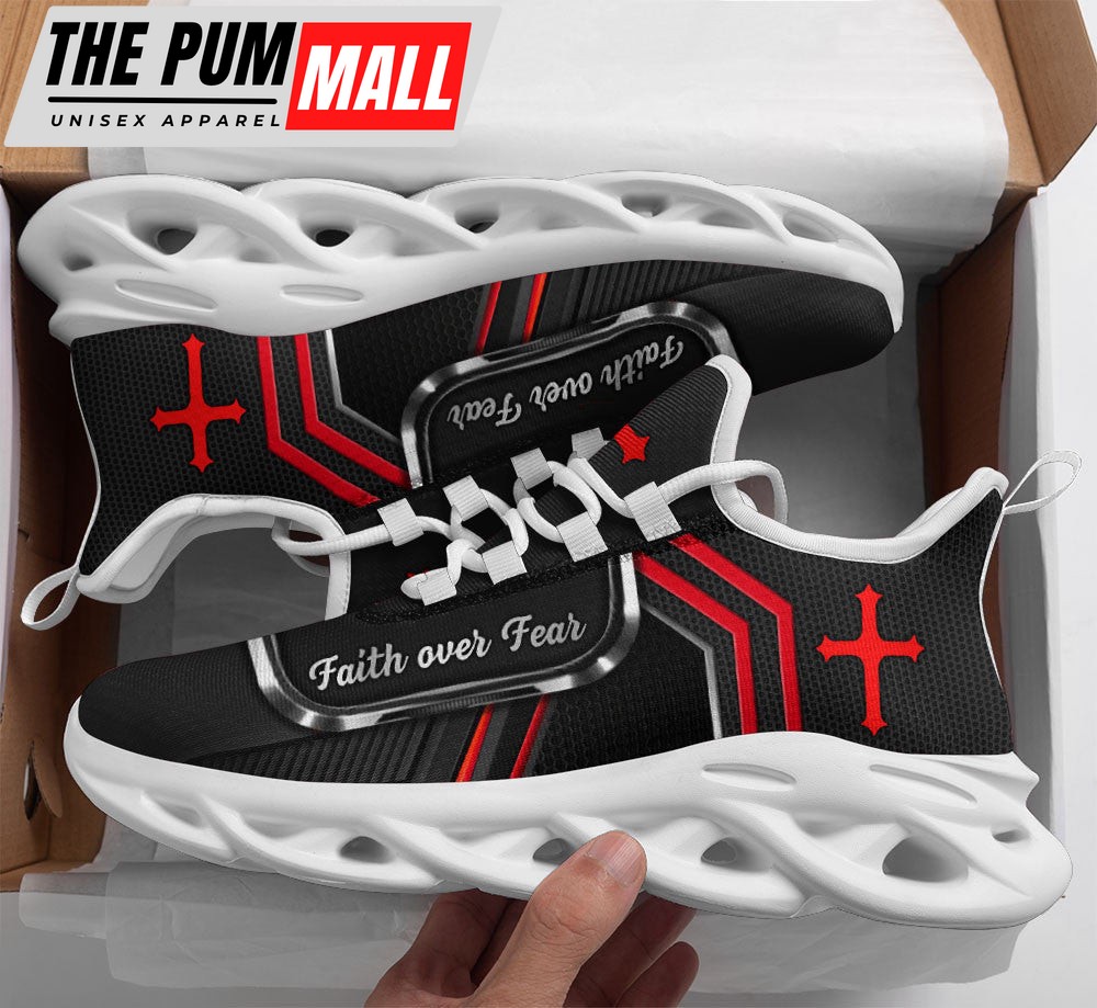 Jesus Faith Over Fear Running Sneakers White And Black Max Soul Shoes For Men And Women