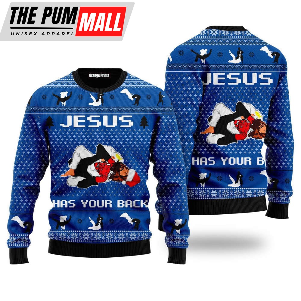 Jesus Has Your Back Jiu Jitsu Ugly Christmas Sweater Gift US1028