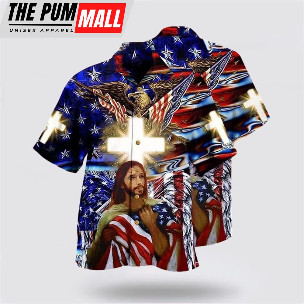Jesus Hawaiian Shirt, America And Jesus Bless Hawaiian Shirt, Religion Hawaiian Shirt