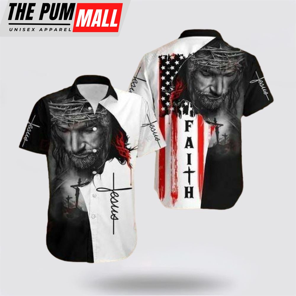 Jesus Hawaiian Shirt, American Flags God Jesus Christian Cross Faith Gift Easter Day Hawaiian Shirt, Religion Hawaiian Shirt