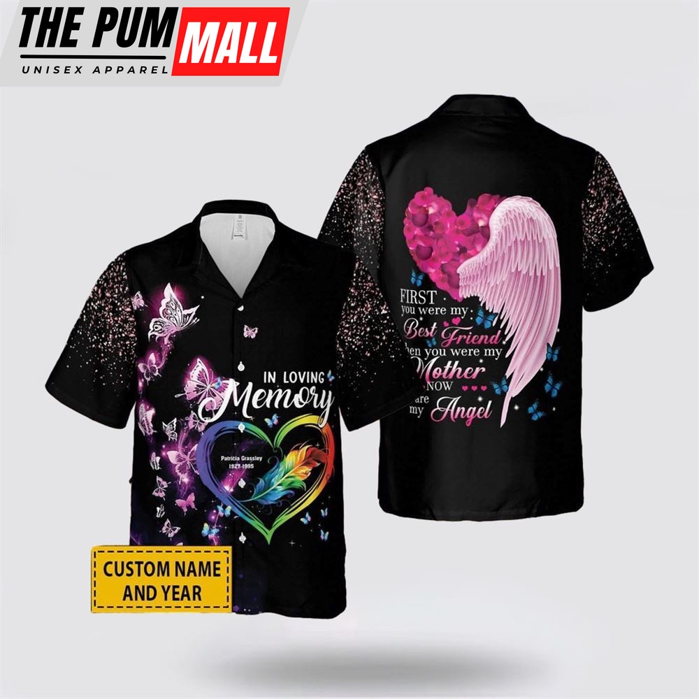 Jesus Hawaiian Shirt, Butterflies Memorial Angel Wings Custom Name Hawaiian Shirt, Religion Hawaiian Shirt