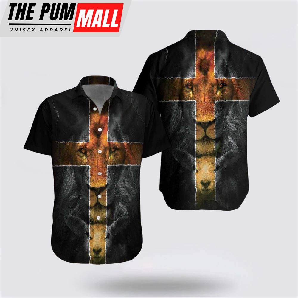 Jesus Hawaiian Shirt, Jesus Amazing Lion And Lamb Hawaiian Shirt, Religion Hawaiian Shirt