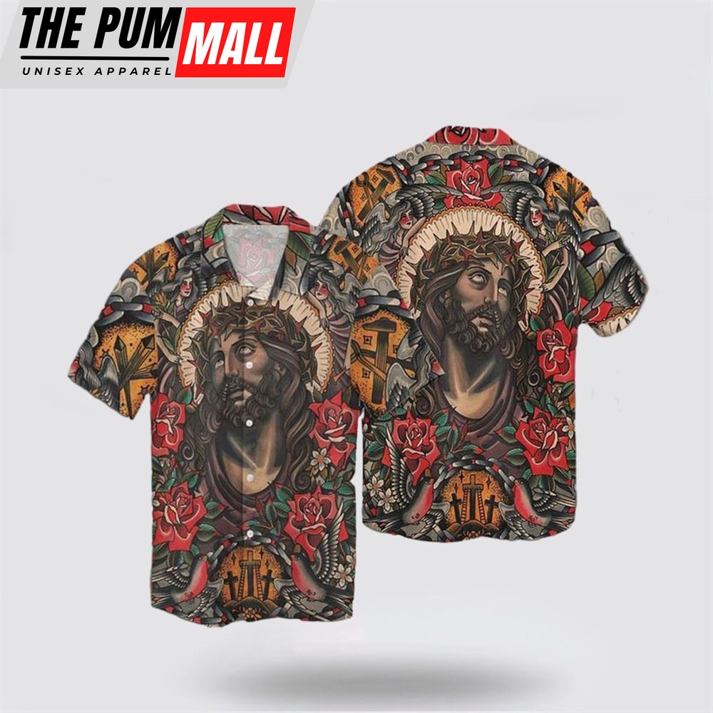 Jesus Hawaiian Shirt, Jesus Art Vintage Hawaiian Shirt, Religion Hawaiian Shirt