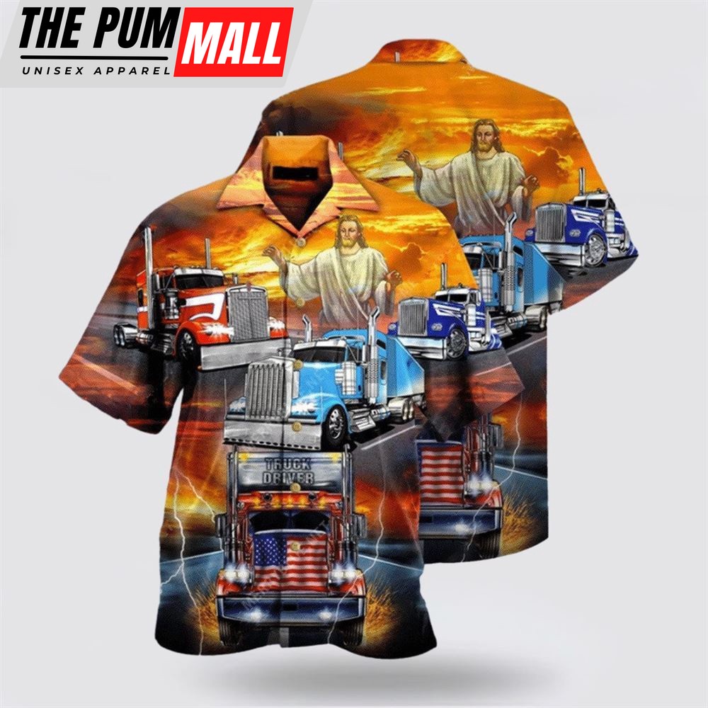 Jesus Hawaiian Shirt, Jesus Blesses Truckers Hawaiian Shirt, Religion Hawaiian Shirt