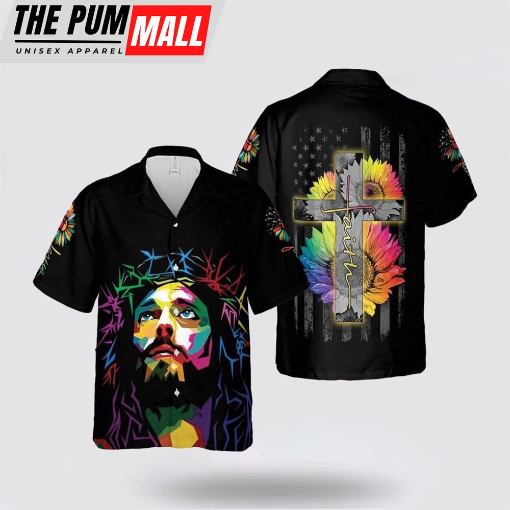 Jesus Hawaiian Shirt, Jesus Christ Sunflower Colorful Hawaiian Shirt, Religion Hawaiian Shirt