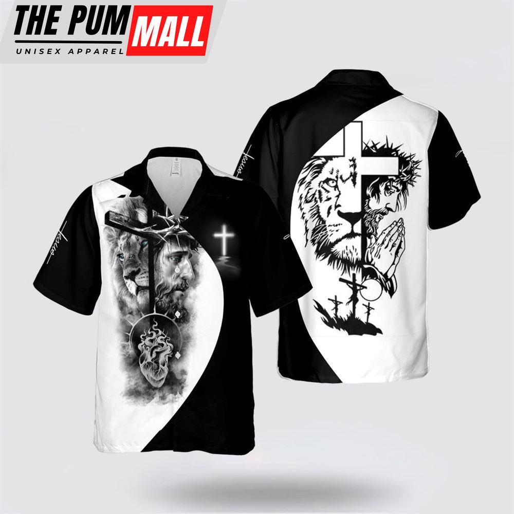 Jesus Hawaiian Shirt, Jesus Cross Lion Hawaiian Shirt, Religion Hawaiian Shirt