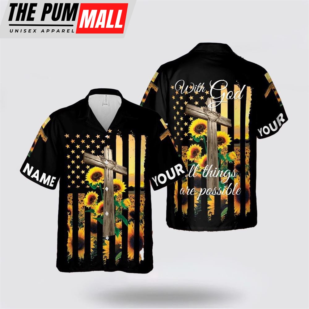 Jesus Hawaiian Shirt, Jesus Cross Sunflower America Hawaiian Shirt, Religion Hawaiian Shirt