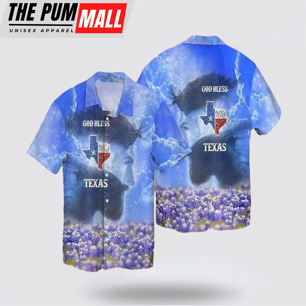 Jesus Hawaiian Shirt, Jesus God Bless Texas Christian USA Faith Hawaiian Shirt, Religion Hawaiian Shirt