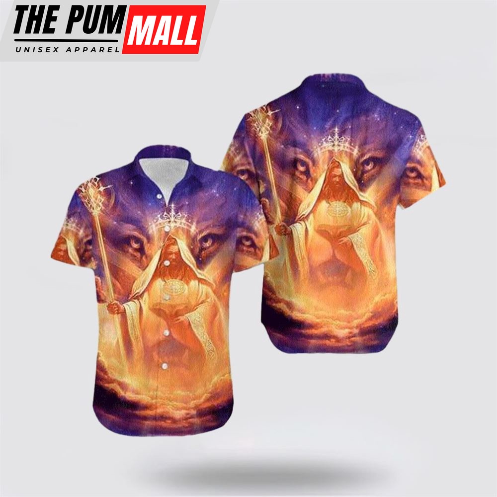 Jesus Hawaiian Shirt, Jesus God Lion Hawaiian Shirt, Religion Hawaiian Shirt
