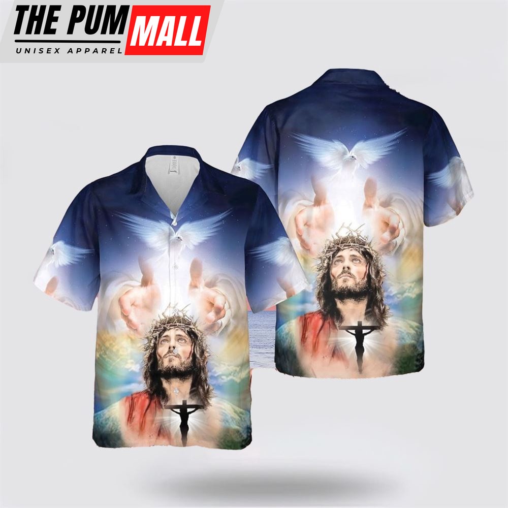 Jesus Hawaiian Shirt, Jesus Hand Of God Dove Hawaiian Shirt, Religion Hawaiian Shirt