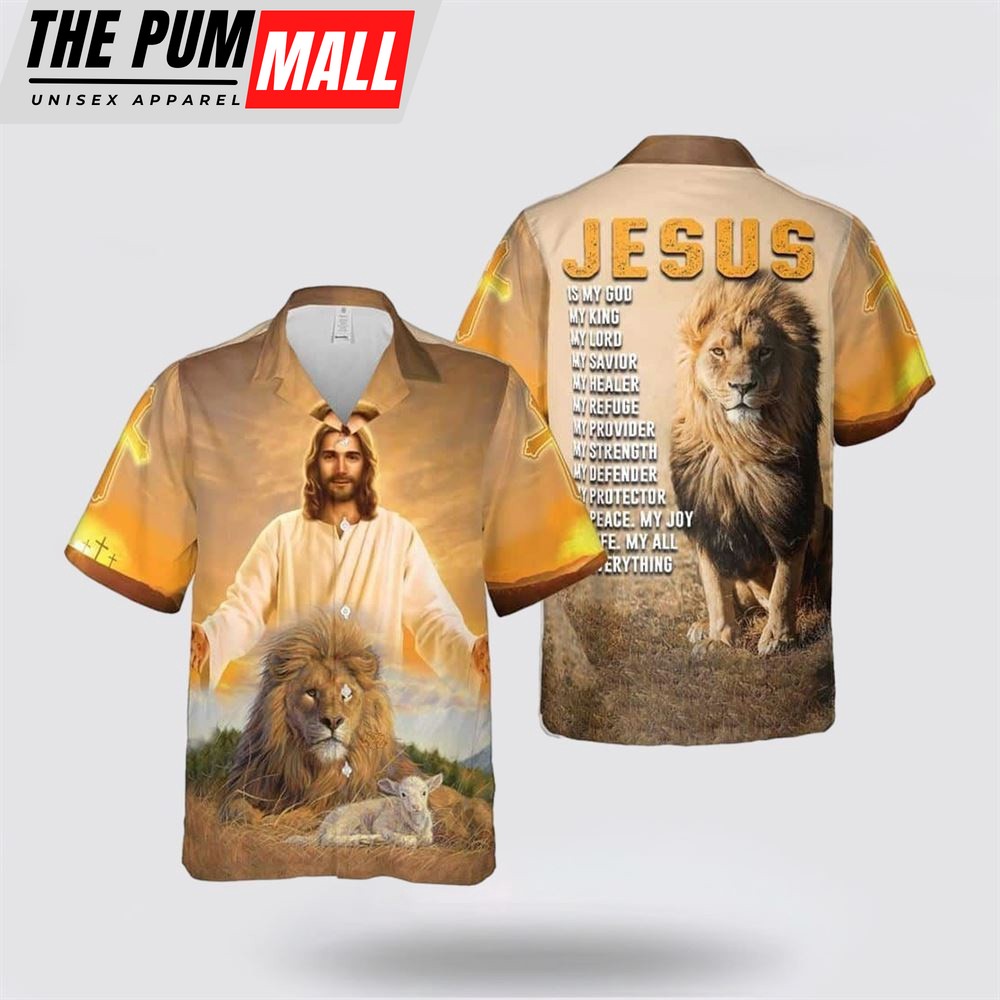 Jesus Hawaiian Shirt, Jesus Is My God Religious Christian Lion Lamb Hawaiian Shirt, Religion Hawaiian Shirt
