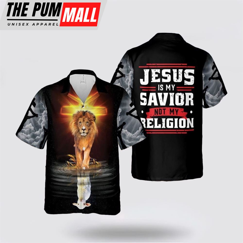 Jesus Hawaiian Shirt, Jesus Is My Savior Jesus Lion Lamp Hawaiian Shirt, Religion Hawaiian Shirt