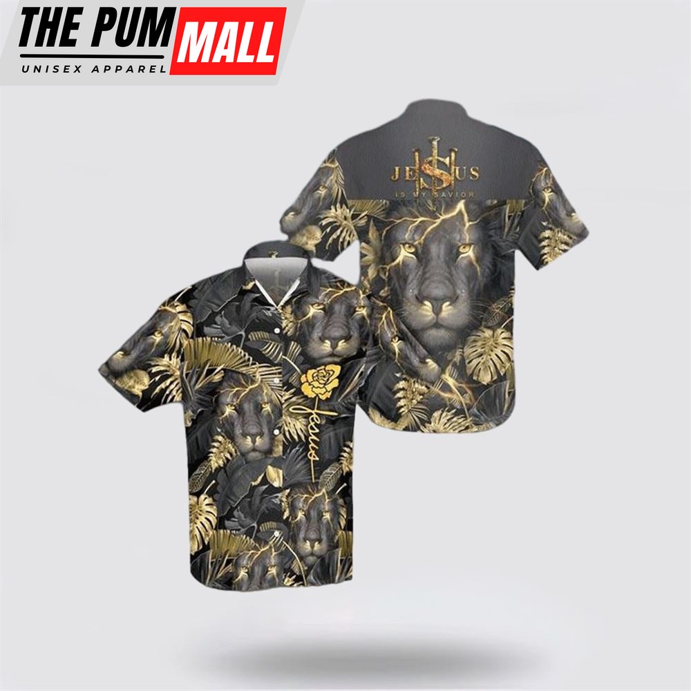 Jesus Hawaiian Shirt, Jesus Is My Savior Three Nails Black Lion Hawaiian Shirt, Religion Hawaiian Shirt