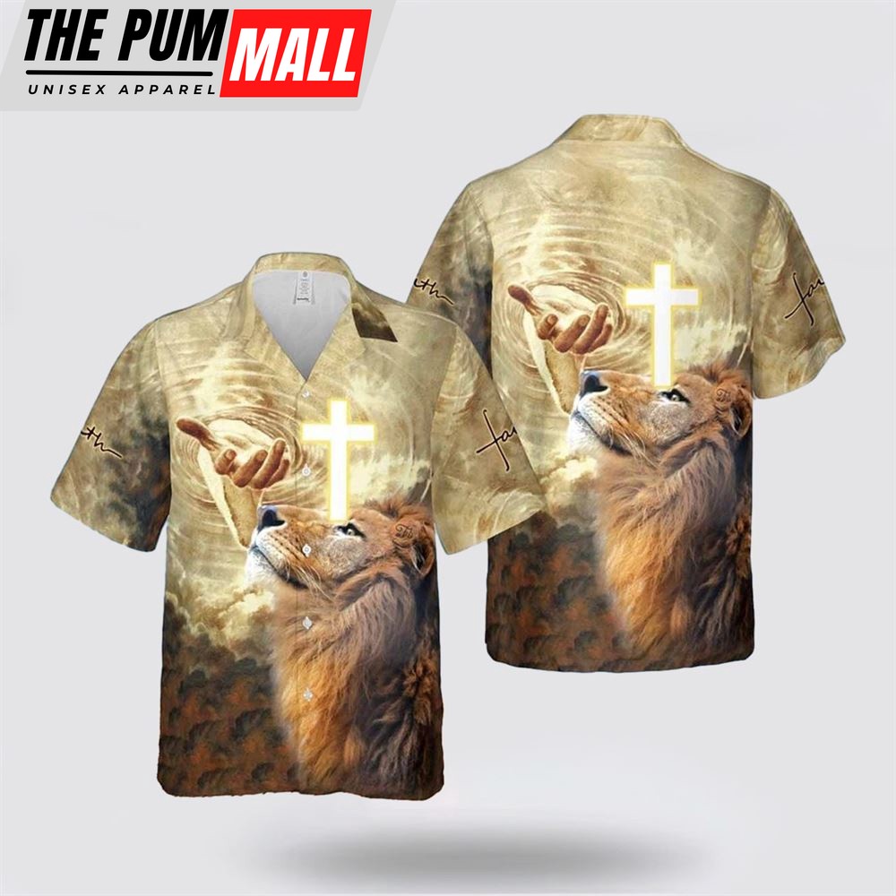 Jesus Hawaiian Shirt, Jesus Lion Cross Hawaiian Shirt, Religion Hawaiian Shirt