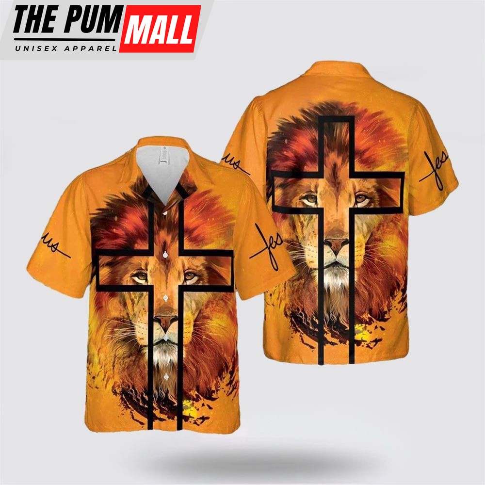 Jesus Hawaiian Shirt, Jesus Lion Cross Portrait Hawaiian Shirt, Religion Hawaiian Shirt
