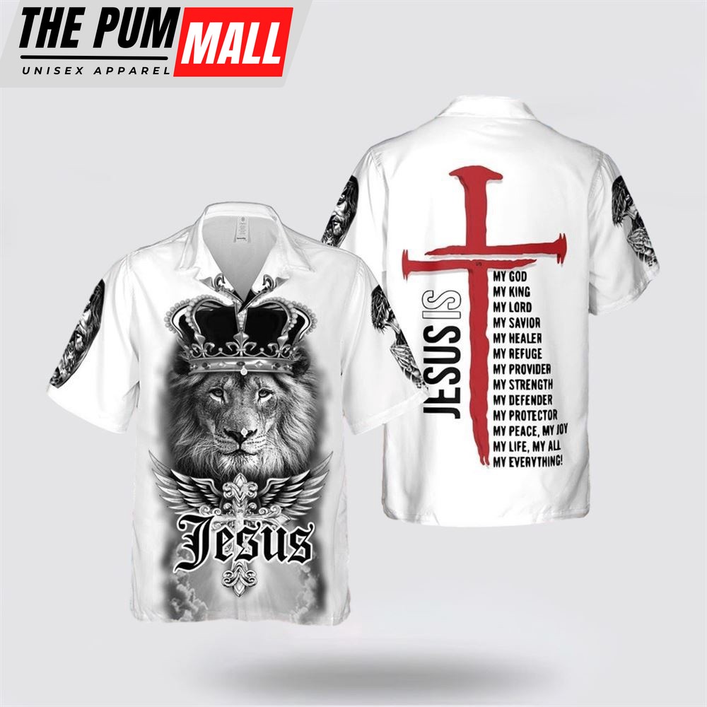 Jesus Hawaiian Shirt, Jesus Lion Crown Jesus I My Everything Hawaiian Shirt, Religion Hawaiian Shirt