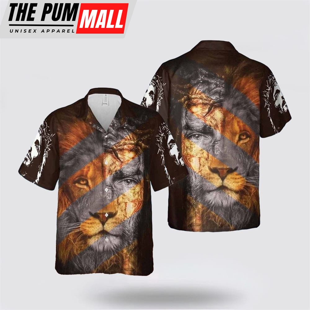Jesus Hawaiian Shirt, Jesus Lion Hawaiian Shirt, Religion Hawaiian Shirt