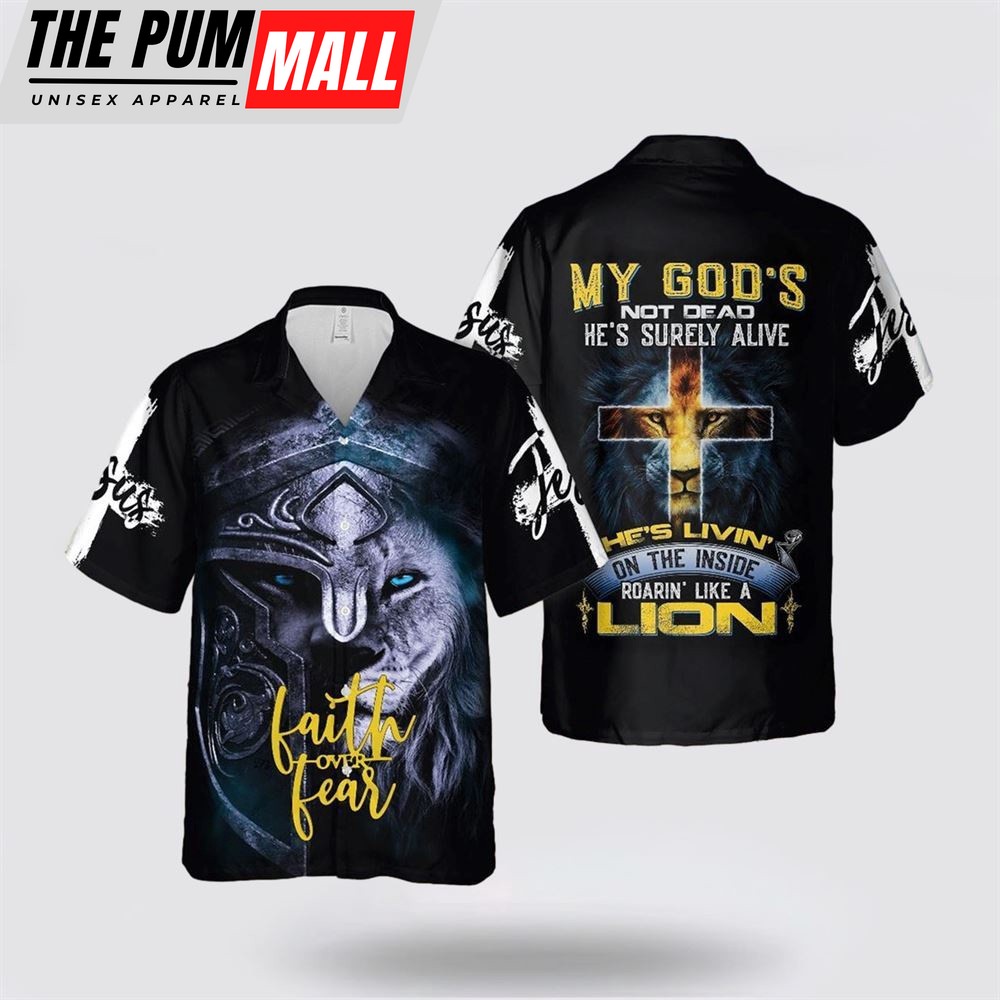 Jesus Hawaiian Shirt, Jesus Lion Inside Faith Over Fear Hawaiian Shirt, Religion Hawaiian Shirt