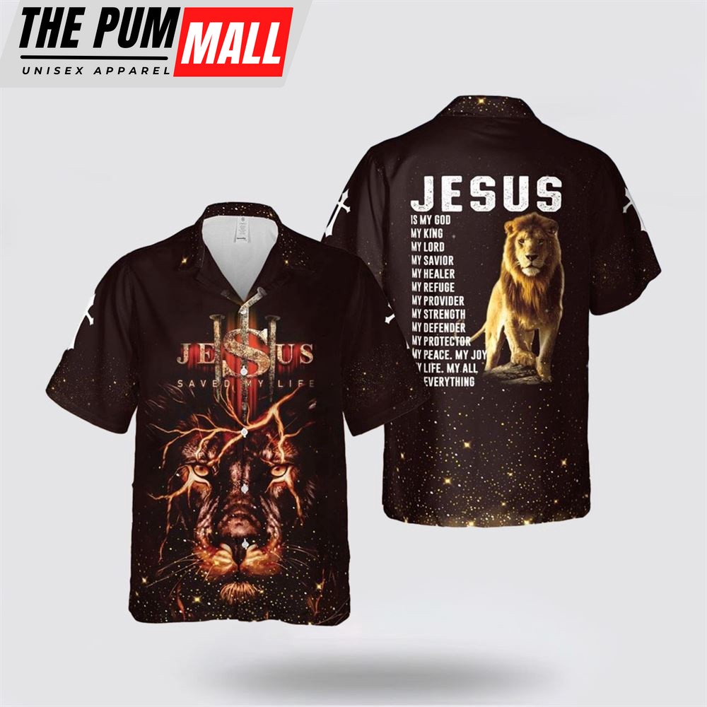 Jesus Hawaiian Shirt, Jesus Lion Jesus Is My God Hawaiian Shirt, Religion Hawaiian Shirt