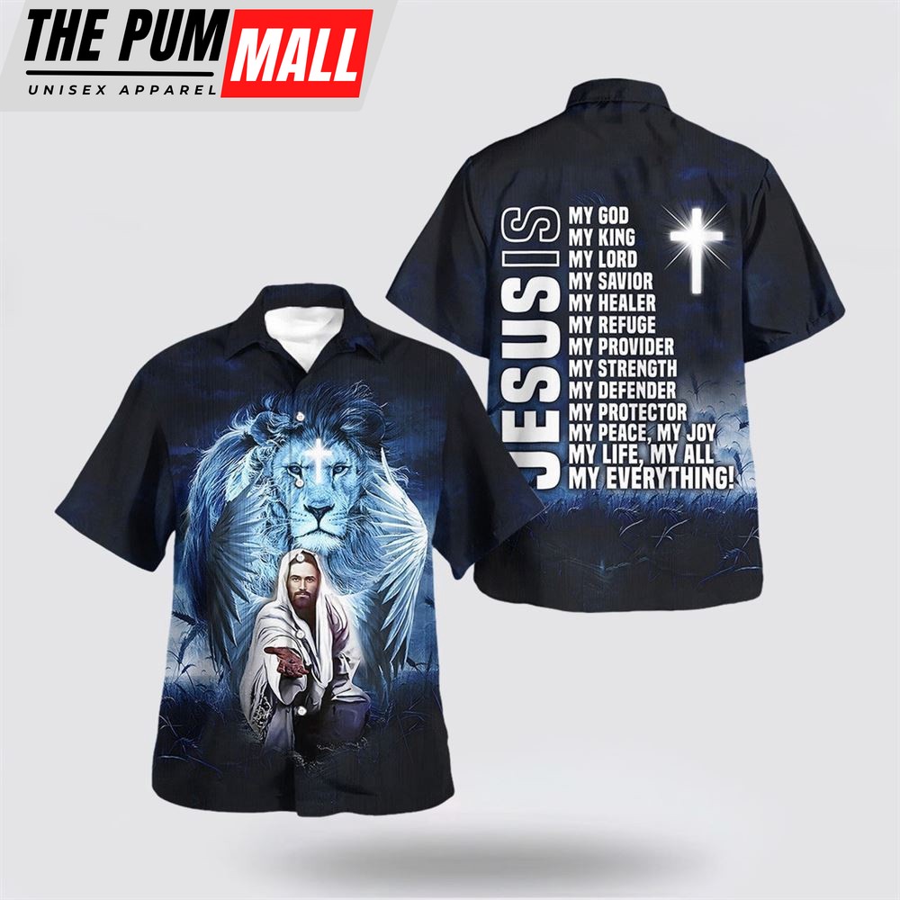 Jesus Hawaiian Shirt, Jesus Lion Jesus Is My God My King My Lord Hawaiian Shirt, Religion Hawaiian Shirt
