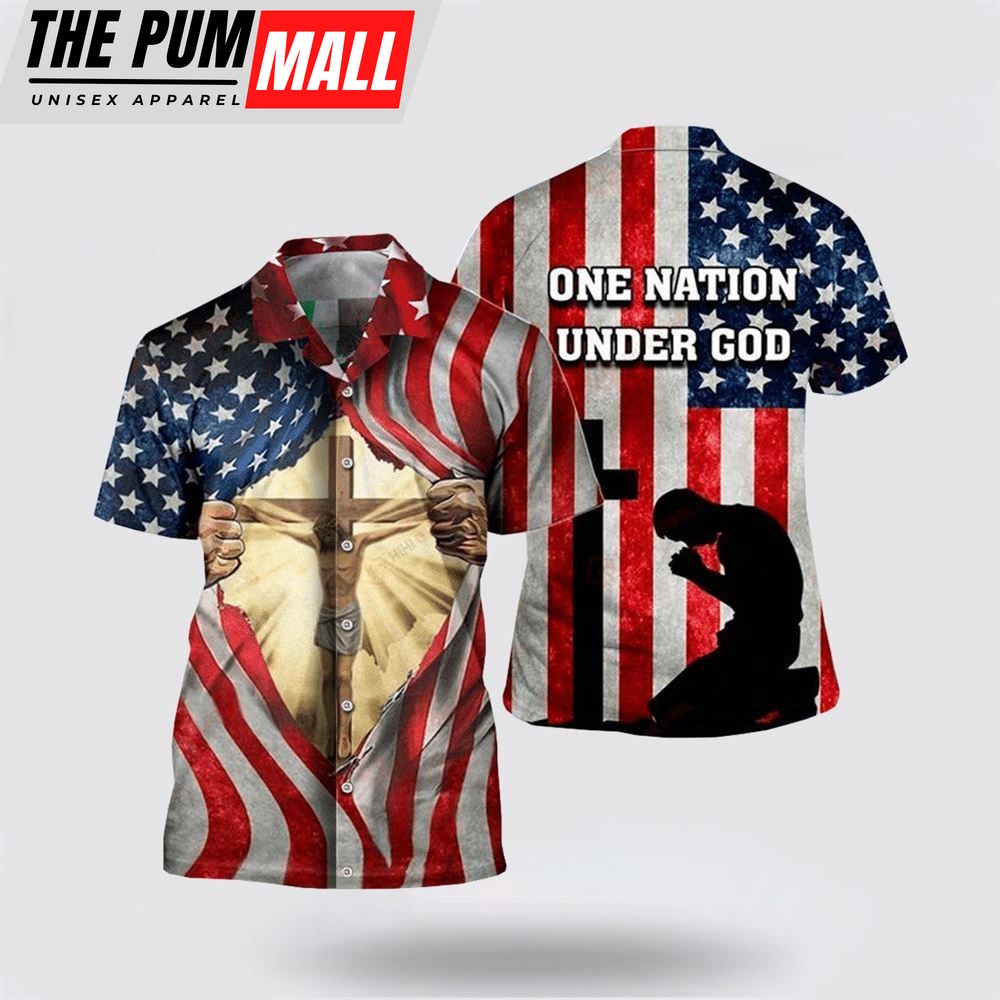 Jesus Hawaiian Shirt, Jesus One Nation Under God American Flag Hawaiian Shirt, Religion Hawaiian Shirt