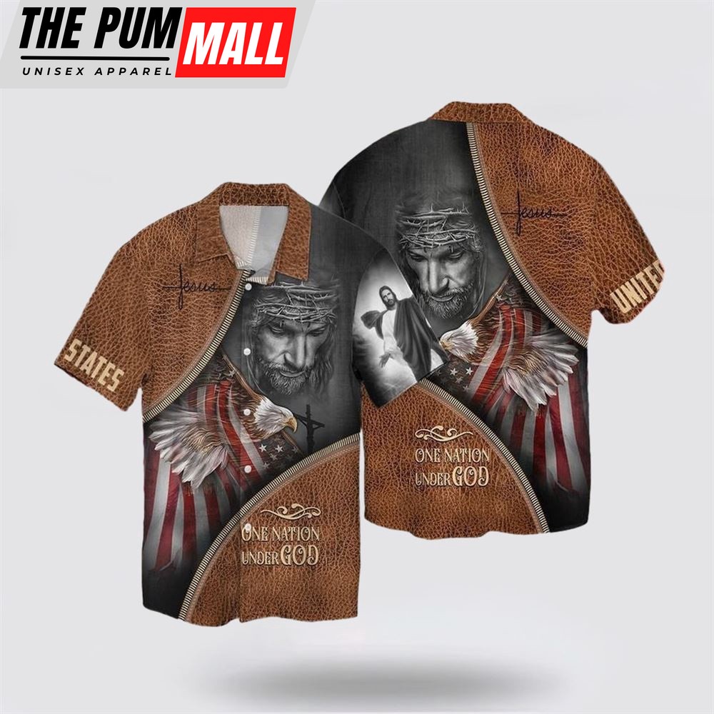 Jesus Hawaiian Shirt, Jesus One Nation Under God United States Hawaiian Shirt, Religion Hawaiian Shirt