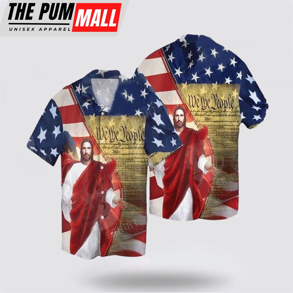 Jesus Hawaiian Shirt, Jesus USA Flag We The People Christian 4th Of July Hawaiian Shirt, Religion Hawaiian Shirt