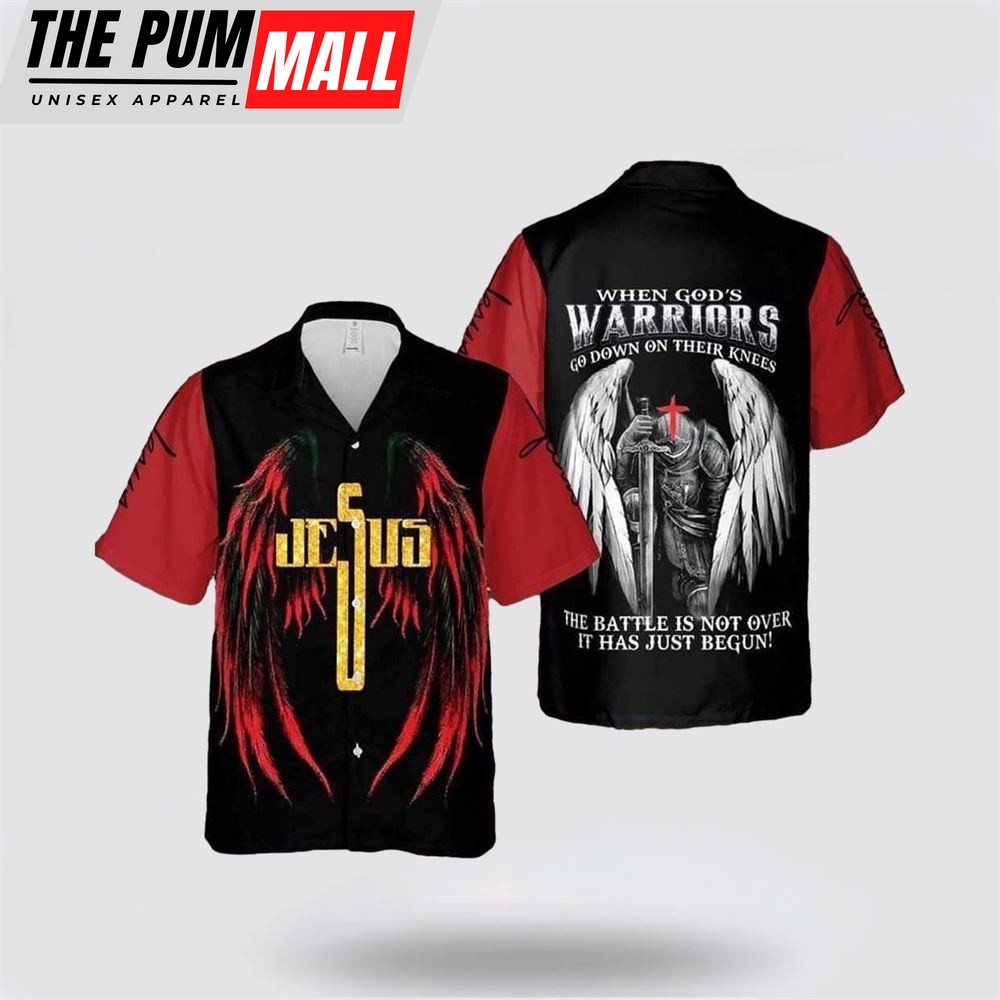 Jesus Hawaiian Shirt, Jesus Warrior Angel Wings Christian Knight Hawaiian Shirt, Religion Hawaiian Shirt