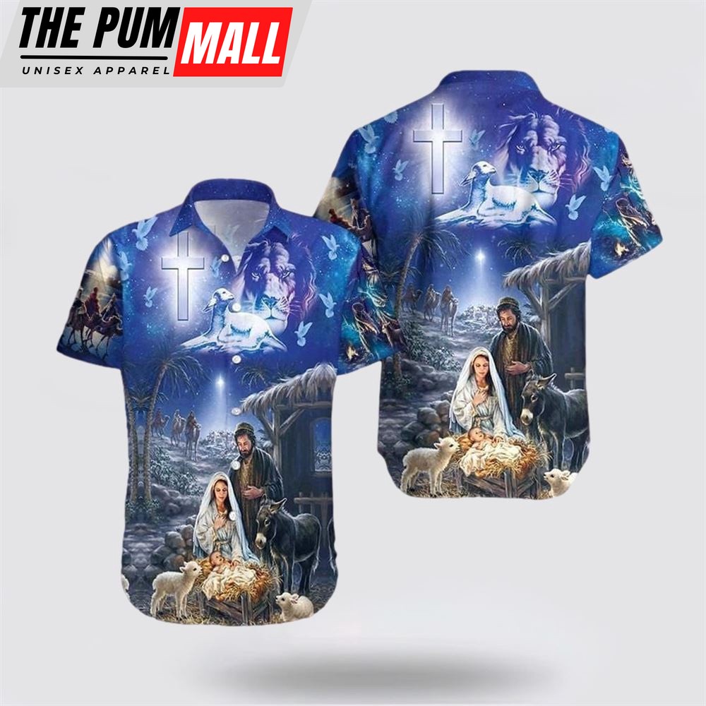 Jesus Hawaiian Shirt, Jesus Was Born On Farm Hawaiian Shirt, Religion Hawaiian Shirt