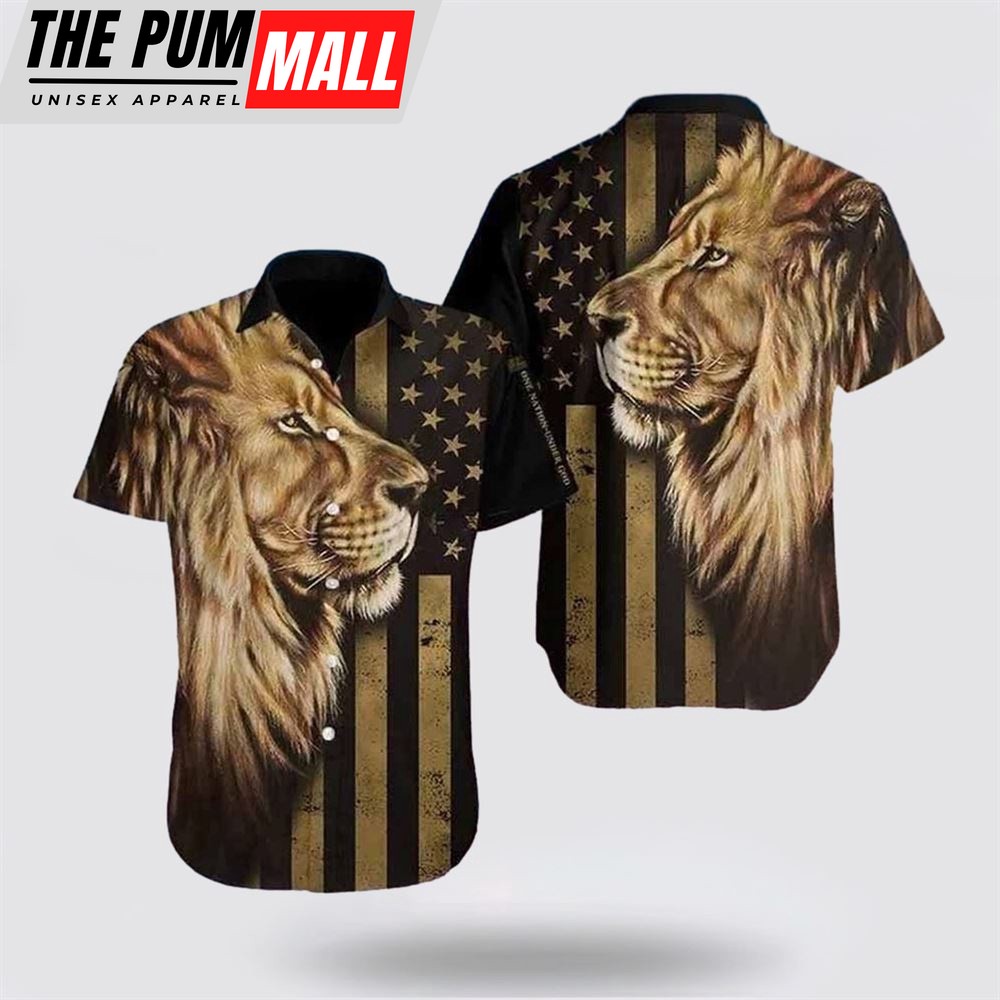 Jesus Hawaiian Shirt, Lion American Flag Hawaiian Shirt, Religion Hawaiian Shirt