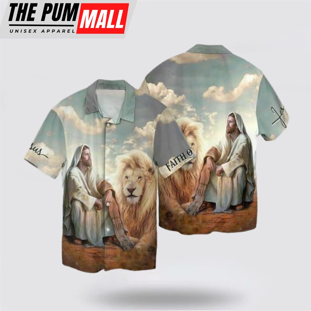 Jesus Hawaiian Shirt, Lion And Jesus Pictures Hawaiin Shirt Hawaiian Shirt, Religion Hawaiian Shirt