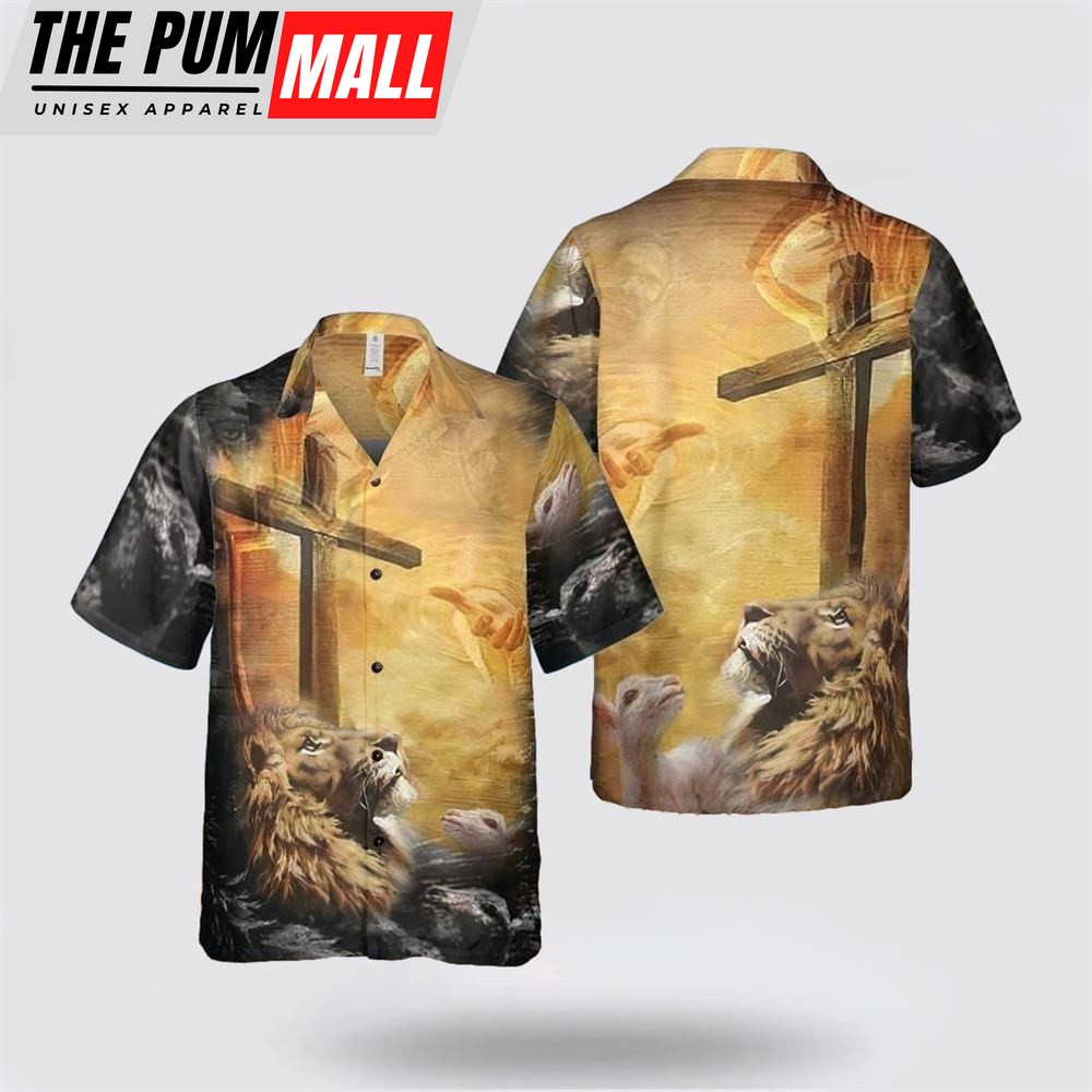 Jesus Hawaiian Shirt, Lion Jesus Cross Sunrise Christianity Hawaiian Shirt, Religion Hawaiian Shirt