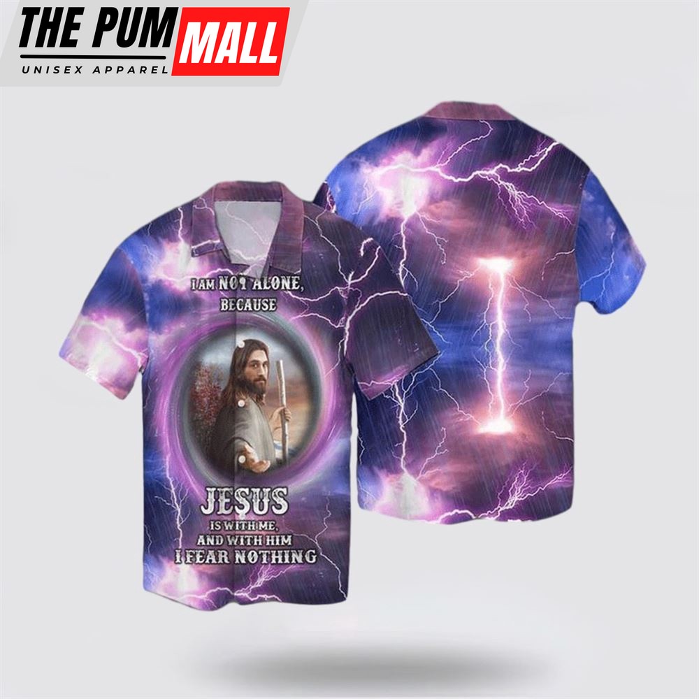 Jesus Hawaiian Shirt, Lord Jesus Is With Me Light Thunder Hawaiian Shirt, Religion Hawaiian Shirt