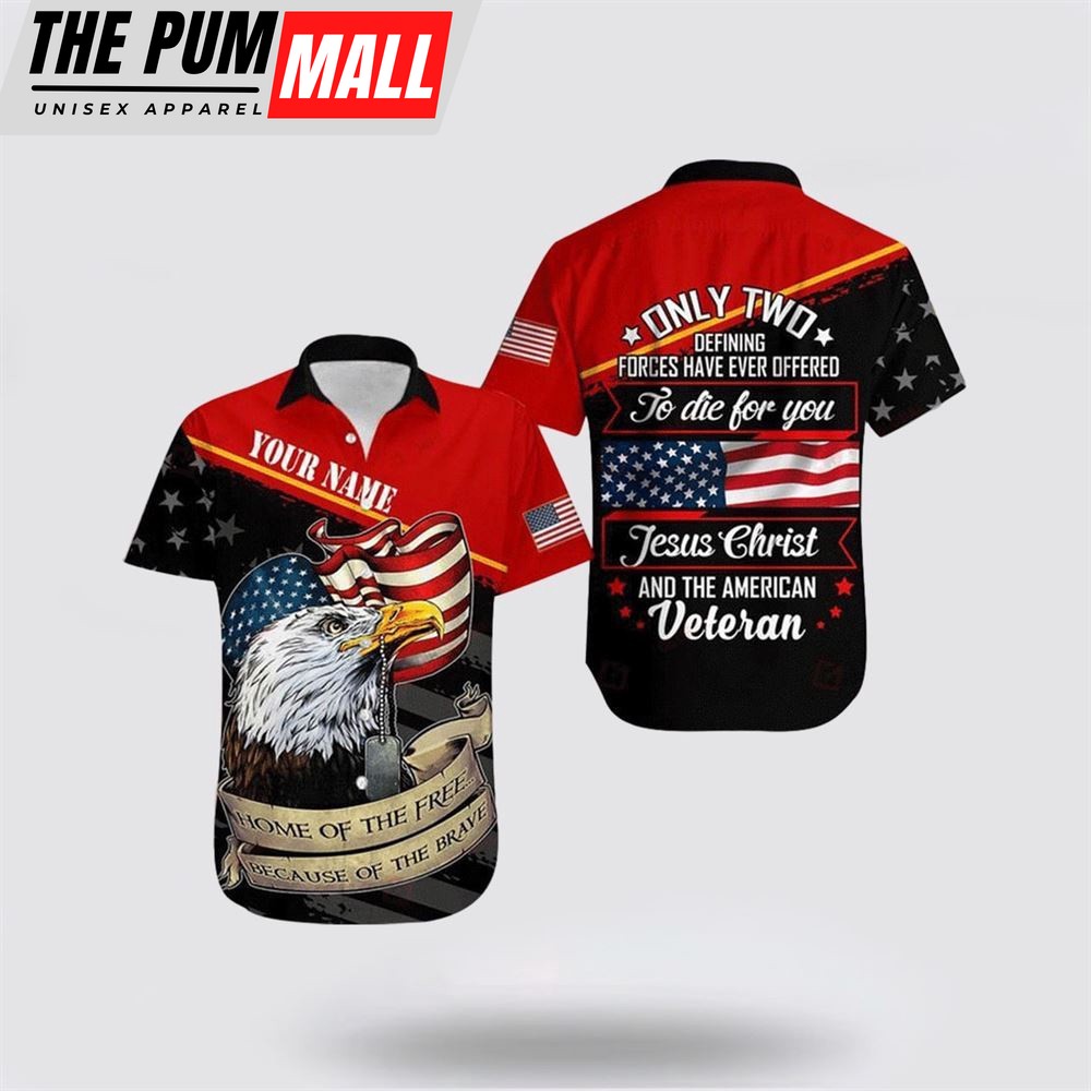 Jesus Hawaiian Shirt, Only Two Defining Jesus Christ And American Veteran Personalized Hawaiian Shirt, Religion Hawaiian Shirt