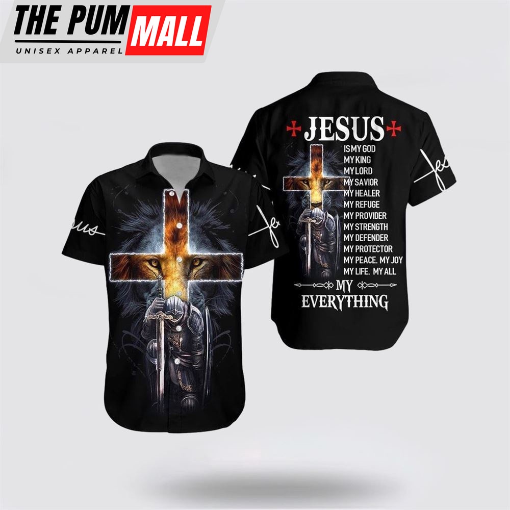 Jesus Hawaiian Shirt, Premium Christian Jesus Is My Everything Lion Hawaiian Shirt, Religion Hawaiian Shirt