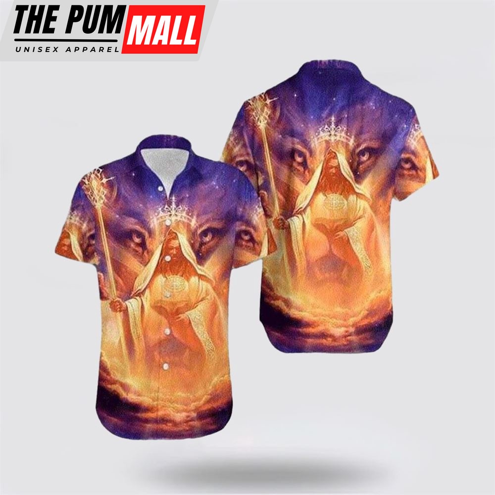 Jesus Hawaiian Shirt, Religious Jesus God Lion Christian Faith Hawaiian Shirt, Religion Hawaiian Shirt