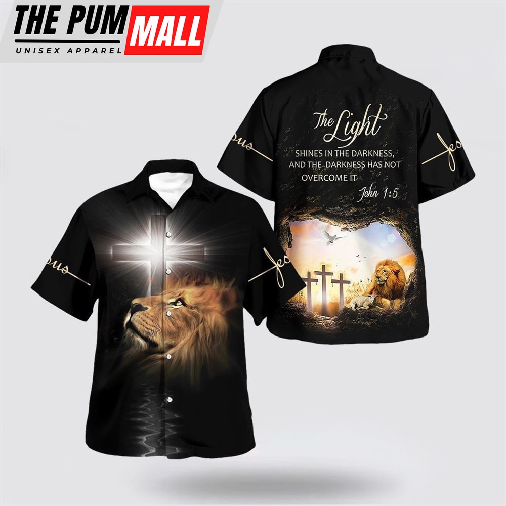 Jesus Hawaiian Shirt, The Lion Of Judah Cros The Light Hawaiian Shirt, Religion Hawaiian Shirt