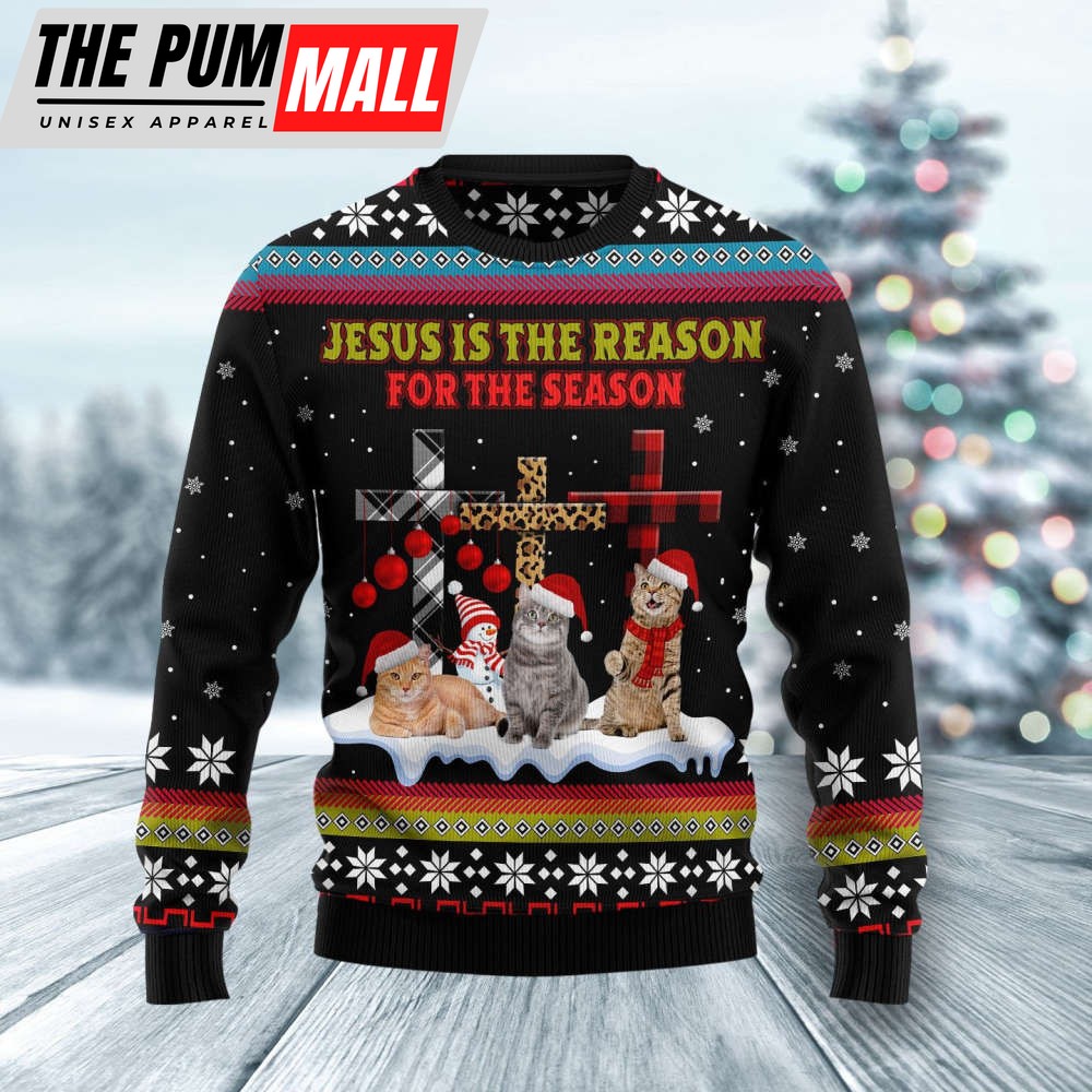 Jesus Is The Reason For The Season Cat Ugly Christmas Sweater, Gift For Christmas