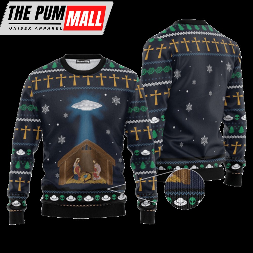 Jesus Nativity With UFO Star Christmas Ugly Sweater, Gift For Men And Women