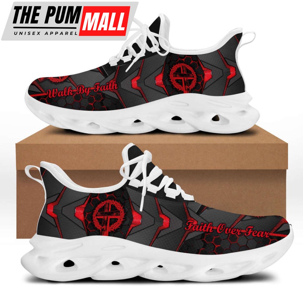 Jesus Red And Black Faith Over Fear Running Sneakers Max Soul Shoes For Men And Women