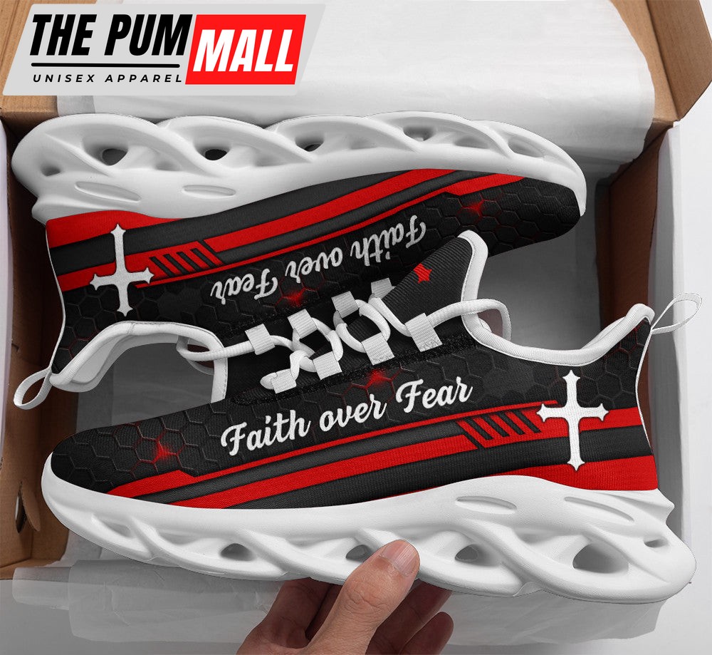 Jesus Red Black Faith Over Fear Running Sneakers Max Soul Shoes For Men And Women
