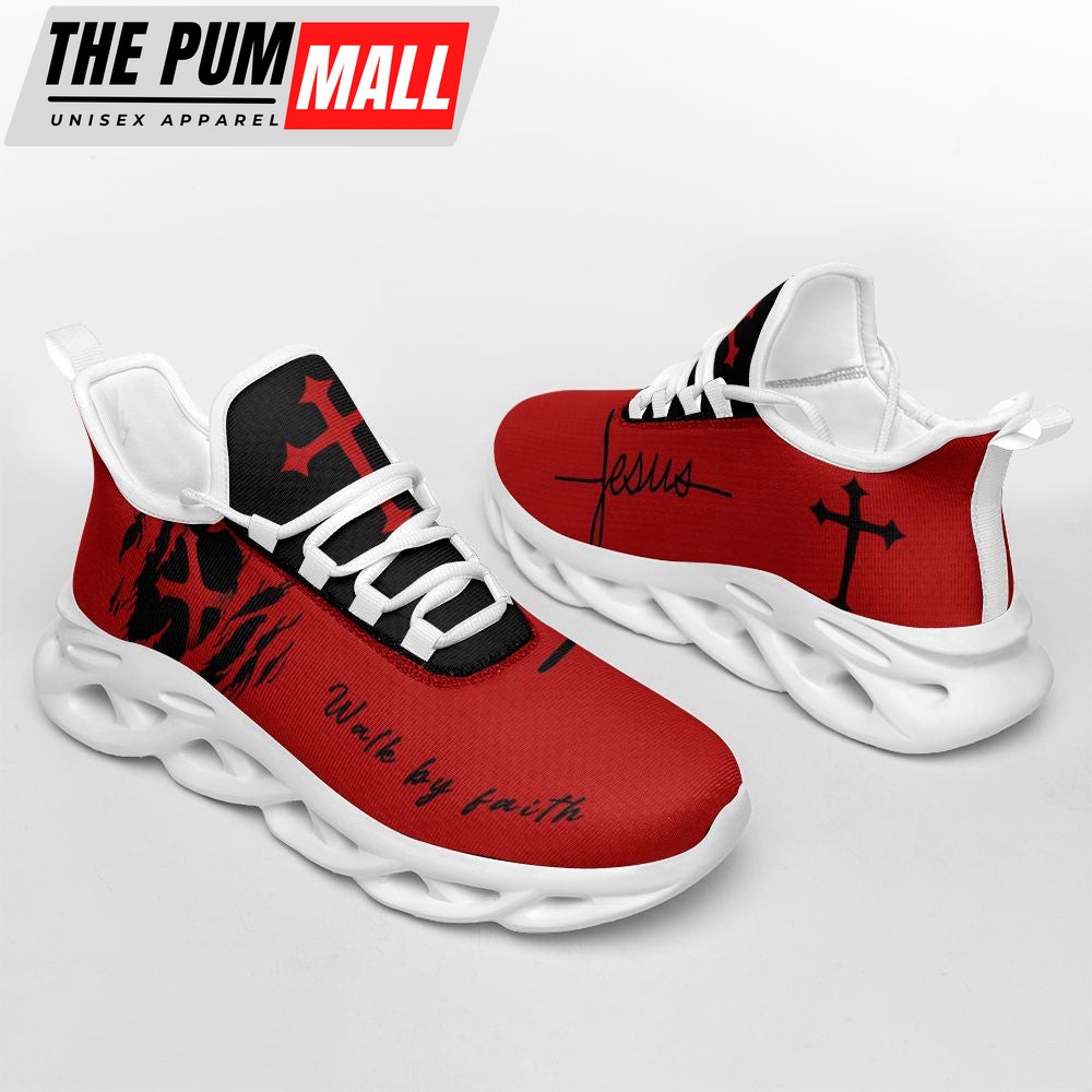Jesus Red Walk By Faith Running Sneakers Max Soul Shoes For Men And Women