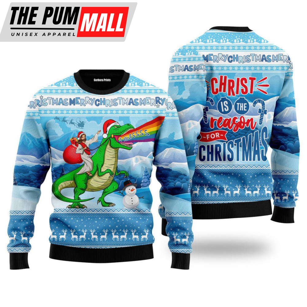 Jesus Riding A Dinosaur Jurassic ParkChristmas Jesus Ugly Christmas Sweater