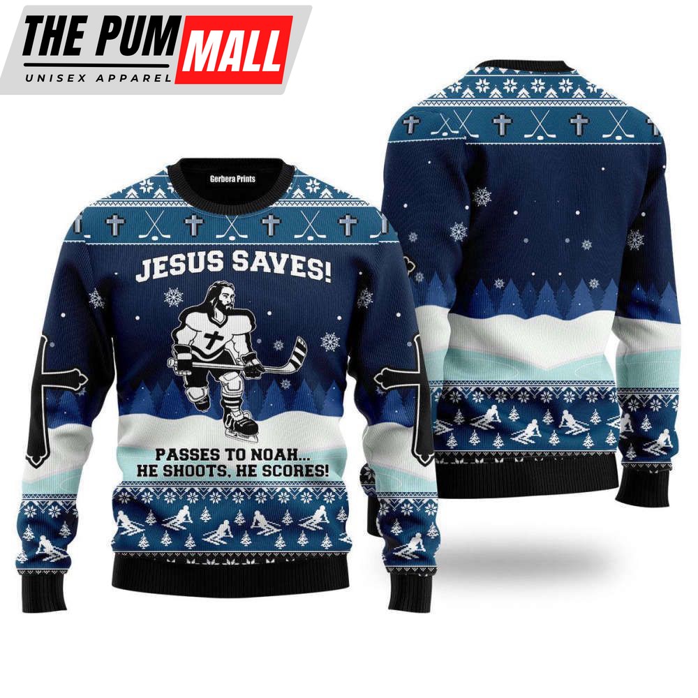 Jesus Saves Hockey Ugly Christmas Sweater, Jumper For Men & Women