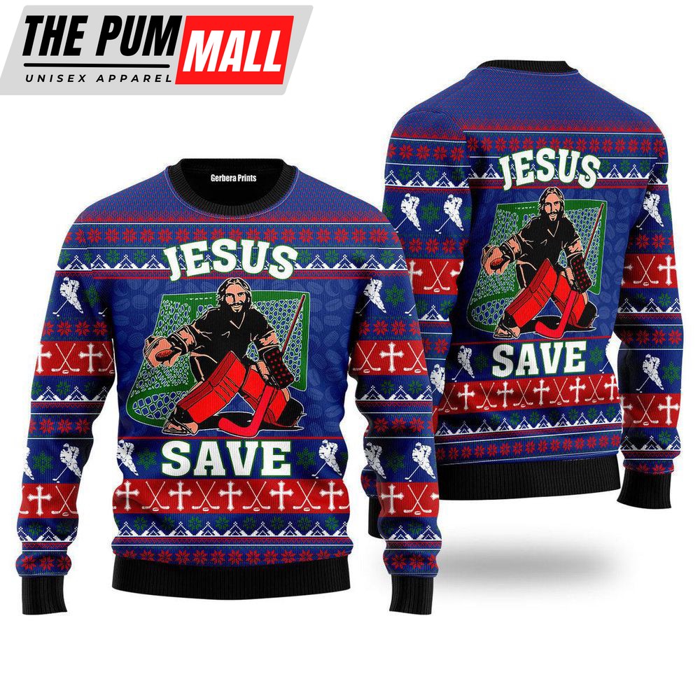 Jesus Saves Hockey, Ugly Sweater Party, Ugly Christmas Sweater For Christian