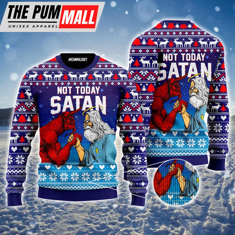 Jesus Ugly Sweater, Jesus & Satan Funny Ugly Sweater Best Gift For Christian