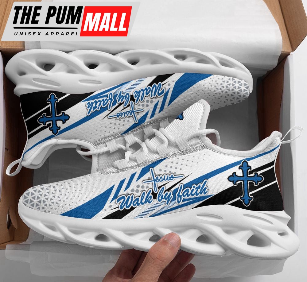 Jesus Walk By Faith Blue Running Sneakers Max Soul Shoes For Men And Women